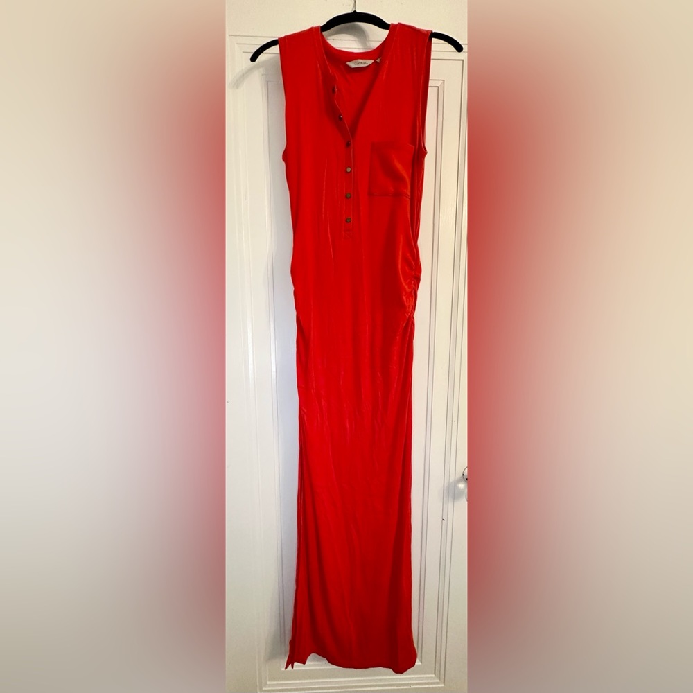 Small Athleta Red Snap-Button-Up Sleeveless Maxi Dress